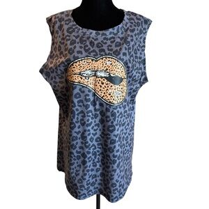 Gray Leopard Print Pop Art Tank Top